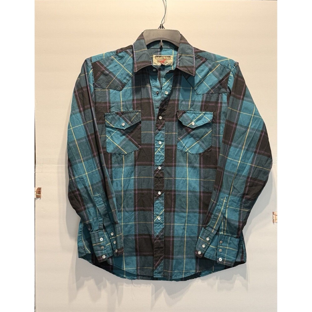 Youngbloods Authentic Westerns Men's Plaid Pearl Button  Up M western/rodeo